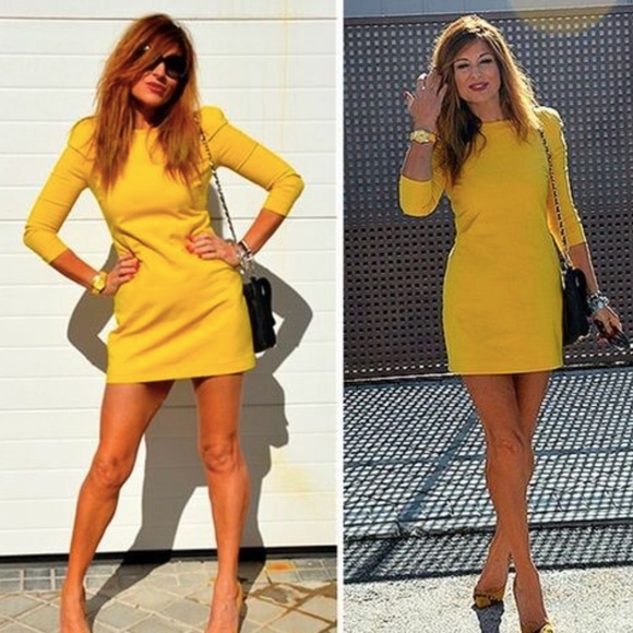 Zara Dresses & Skirts - ZARA YELLOW ICONIC MINI DRESS SHOULDER PADS